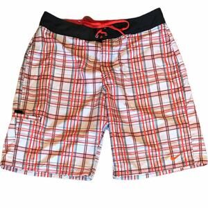 Nike Plaid Board Shorts Orange White Size 32